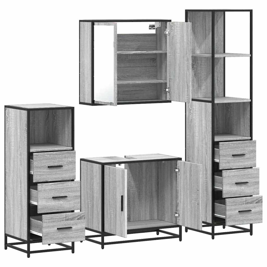 vidaXL Set Mobili da Bagno 4 pz Grigio Sonoma in Legno Multistrato