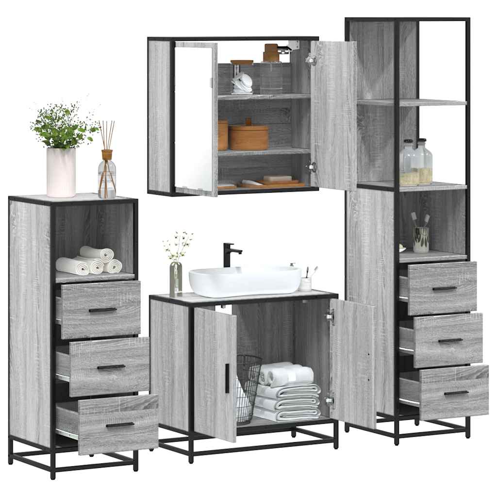 vidaXL Set Mobili da Bagno 4 pz Grigio Sonoma in Legno Multistrato