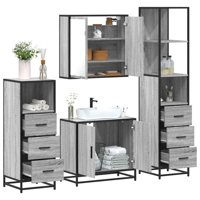Set Mobili da Bagno 4 pz Grigio Sonoma in Legno Multistrato 3301248
