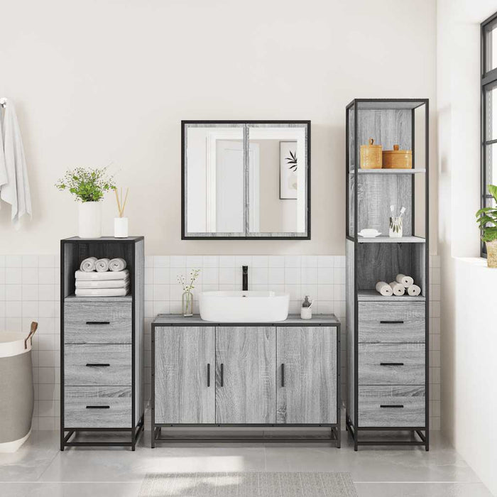 Set Mobili da Bagno 4 pz Grigio Sonoma in Legno Multistrato 3301253