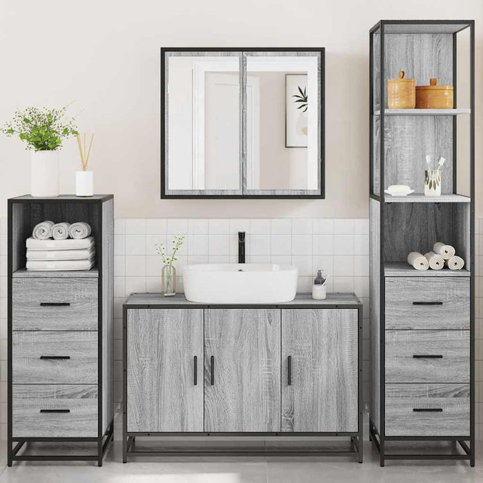 Set Mobili da Bagno 4 pz Grigio Sonoma in Legno Multistrato 3301253