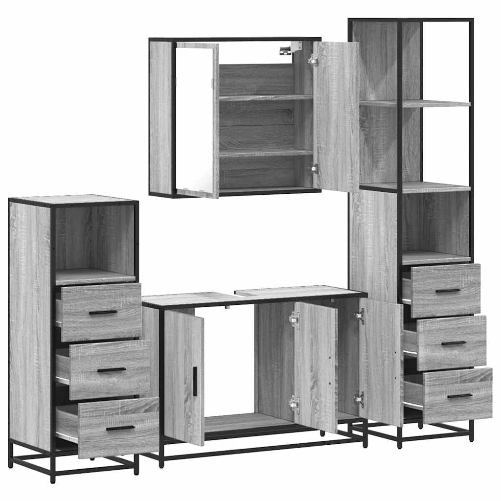Set Mobili da Bagno 4 pz Grigio Sonoma in Legno Multistrato 3301253