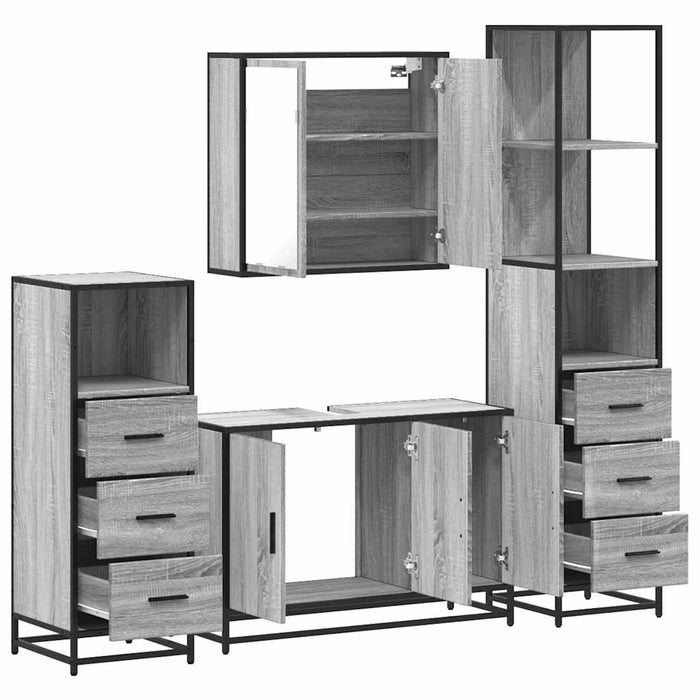 Set Mobili da Bagno 4 pz Grigio Sonoma in Legno Multistrato 3301253