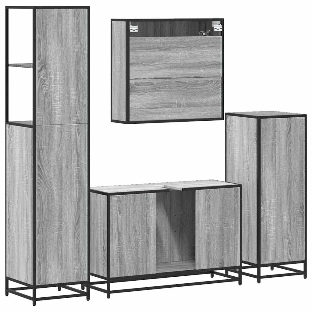 Set Mobili da Bagno 4 pz Grigio Sonoma in Legno Multistrato 3301253