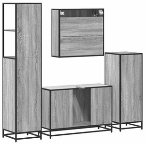 Set Mobili da Bagno 4 pz Grigio Sonoma in Legno Multistrato 3301253