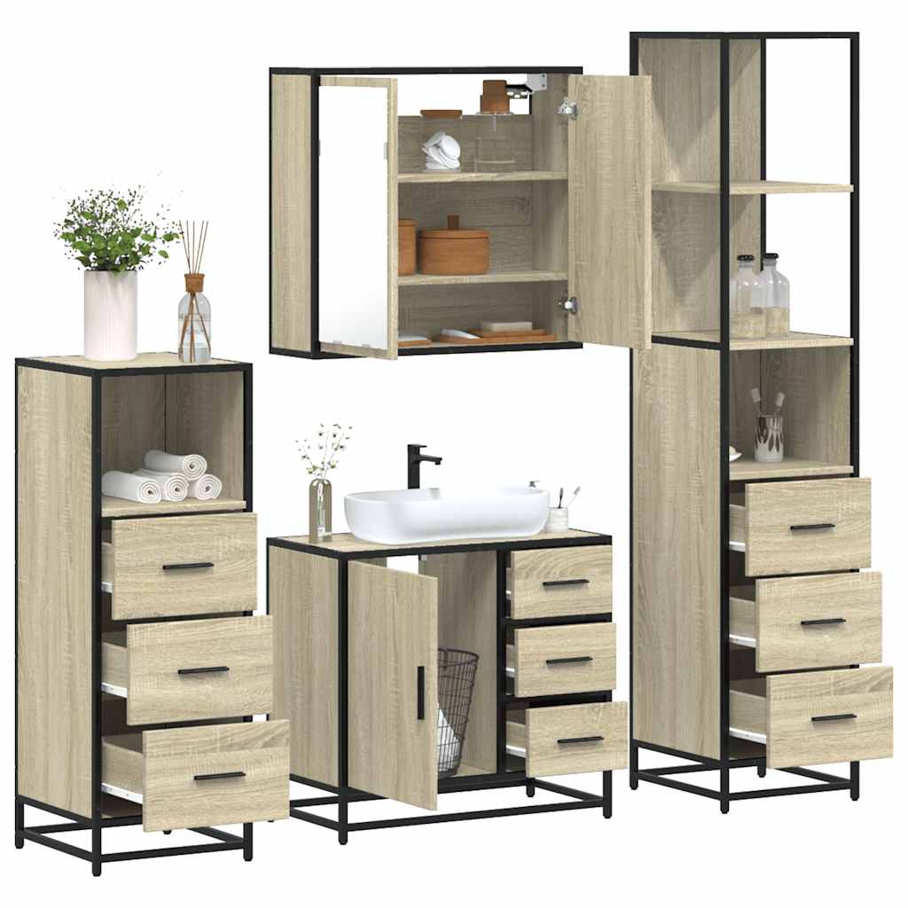 vidaXL Set Mobili da Bagno 4 pz Rovere Sonoma in Legno Multistrato