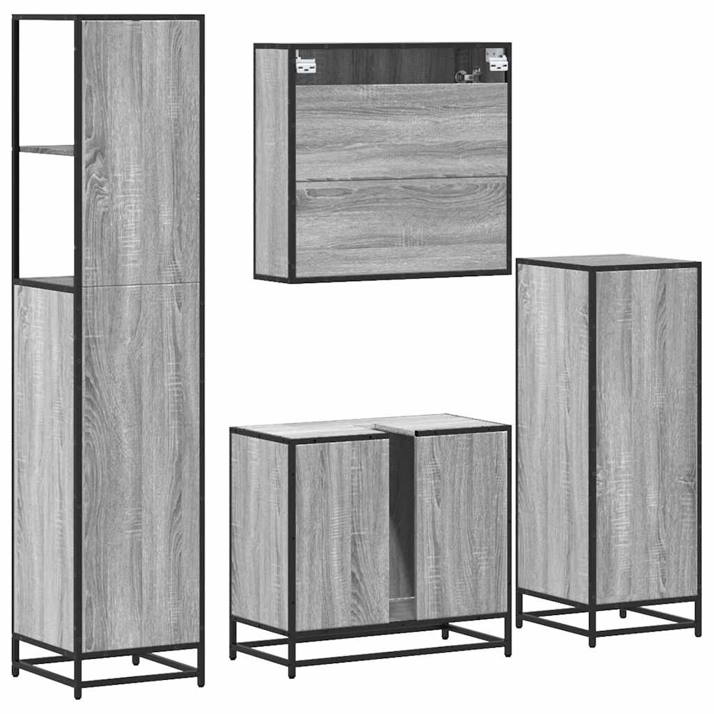 vidaXL Set Mobili da Bagno 4 pz Grigio Sonoma in Legno Multistrato
