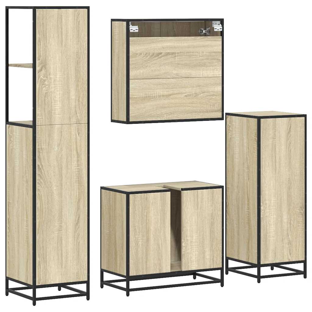 vidaXL Set Mobili da Bagno 4 pz Rovere Sonoma in Legno Multistrato