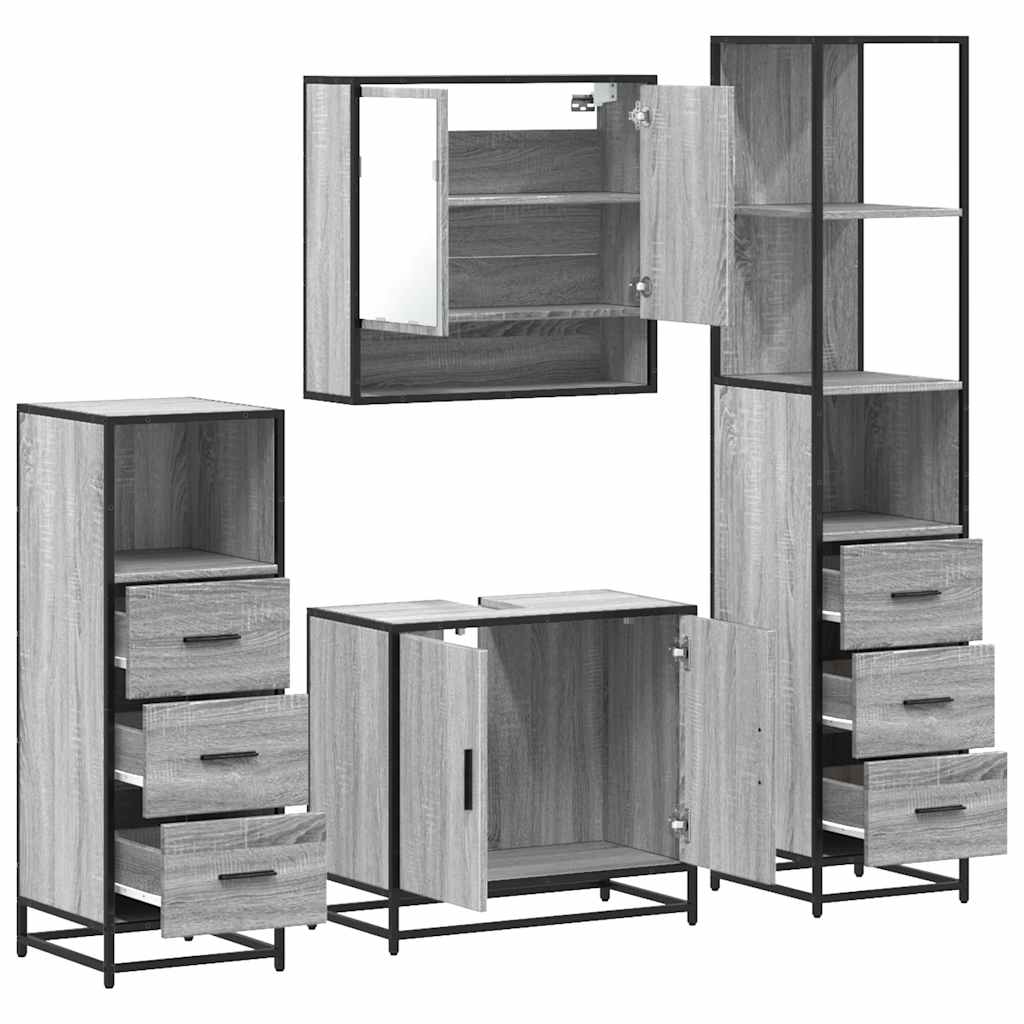 Set Mobili da Bagno 4 pz Grigio Sonoma in Legno Multistrato 3301278