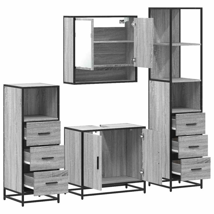 Set Mobili da Bagno 4 pz Grigio Sonoma in Legno Multistrato 3301278