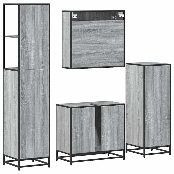 Set Mobili da Bagno 4 pz Grigio Sonoma in Legno Multistrato 3301278