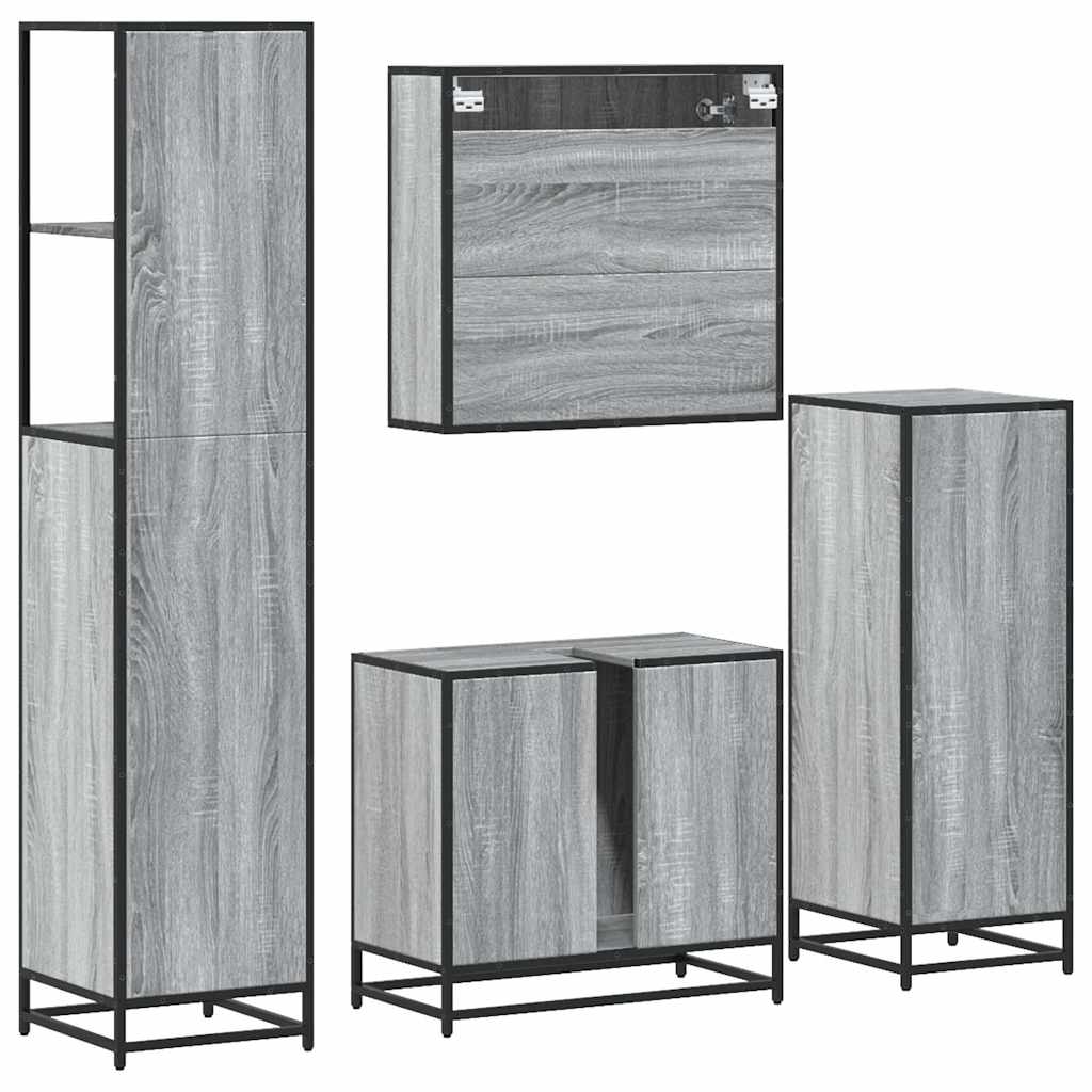 Set Mobili da Bagno 4 pz Grigio Sonoma in Legno Multistrato