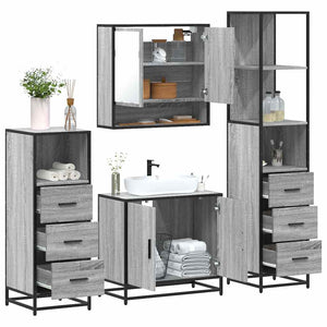 Set Mobili da Bagno 4 pz Grigio Sonoma in Legno Multistrato