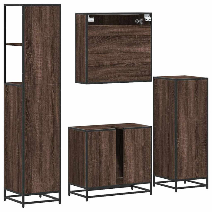 Set Mobili da Bagno 4 pz Rovere Marrone in Legno Multistrato 3301279