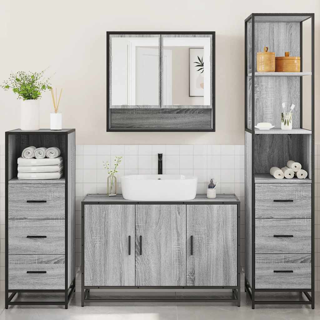 Set Mobili da Bagno 4 pz Grigio Sonoma in Legno Multistrato 3301283