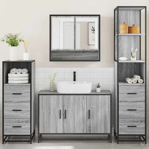Set Mobili da Bagno 4 pz Grigio Sonoma in Legno Multistrato 3301283
