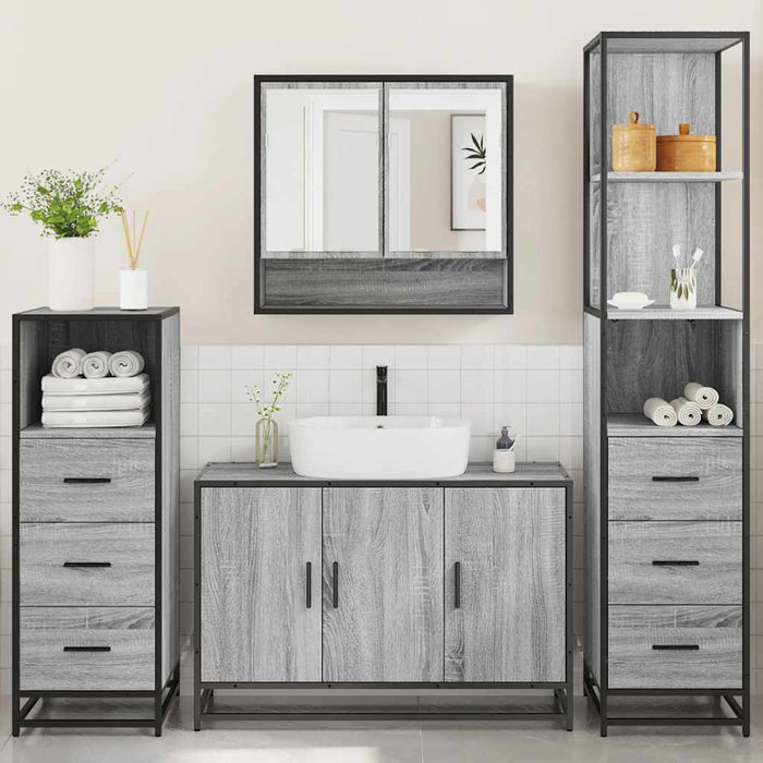 Set Mobili da Bagno 4 pz Grigio Sonoma in Legno Multistrato 3301283