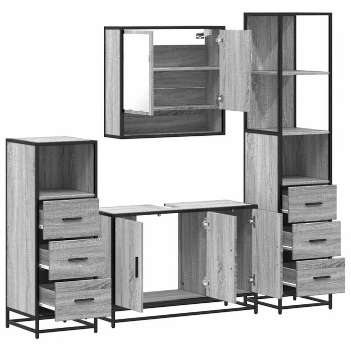 Set Mobili da Bagno 4 pz Grigio Sonoma in Legno Multistrato 3301283
