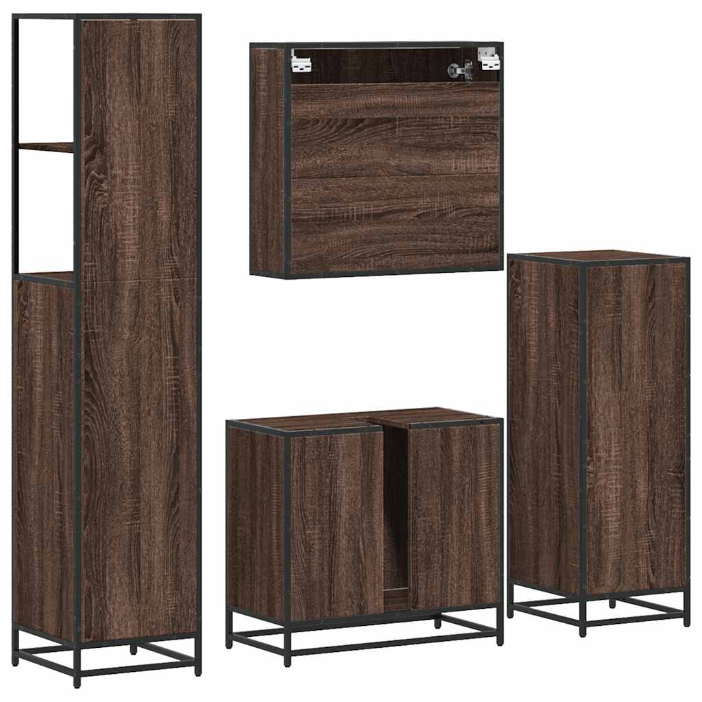 Set Mobili da Bagno 4 pz Rovere Marrone in Legno Multistrato 3301289
