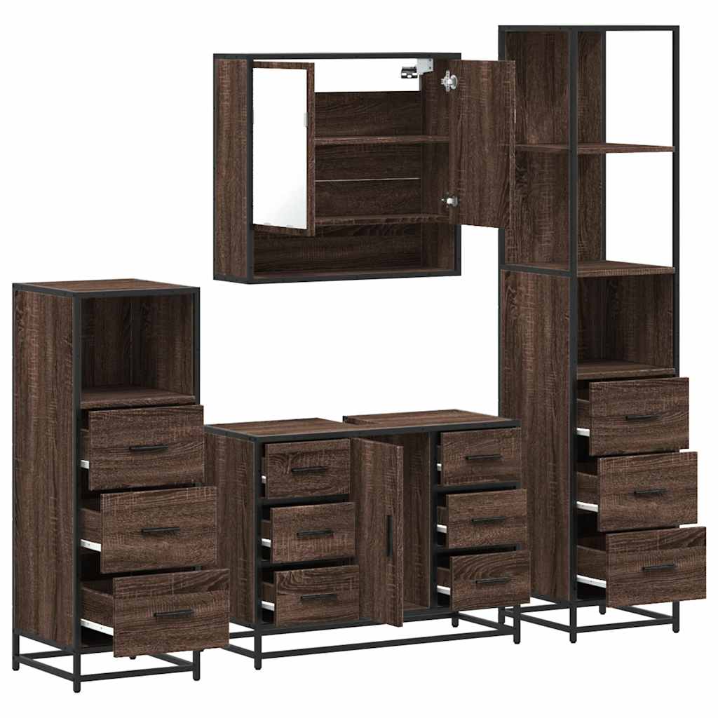 Set Mobili da Bagno 4 pz Rovere Marrone in Legno Multistrato 3301294