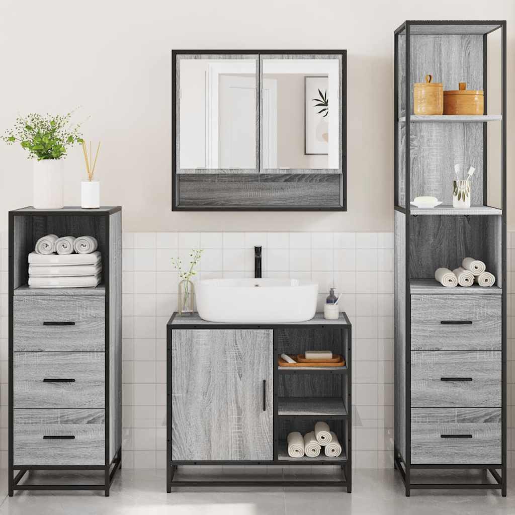 Set Mobili da Bagno 4 pz Grigio Sonoma in Legno Multistrato