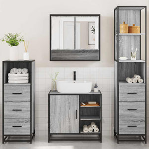 Set Mobili da Bagno 4 pz Grigio Sonoma in Legno Multistrato