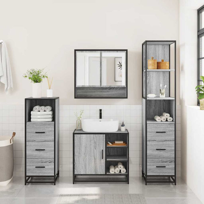 Set Mobili da Bagno 4 pz Grigio Sonoma in Legno Multistrato