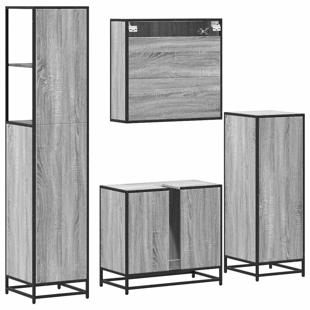 Set Mobili da Bagno 4 pz Grigio Sonoma in Legno Multistrato