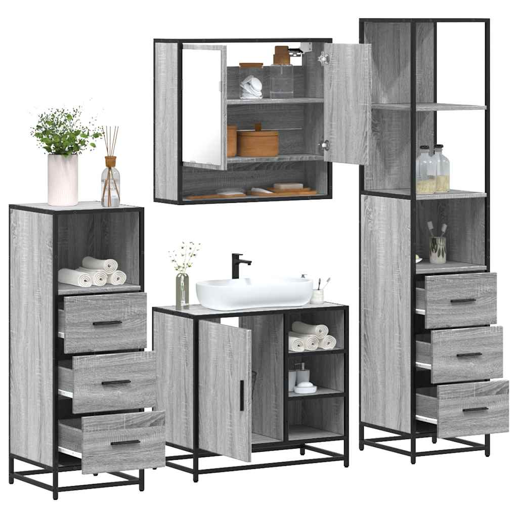 Set Mobili da Bagno 4 pz Grigio Sonoma in Legno Multistrato