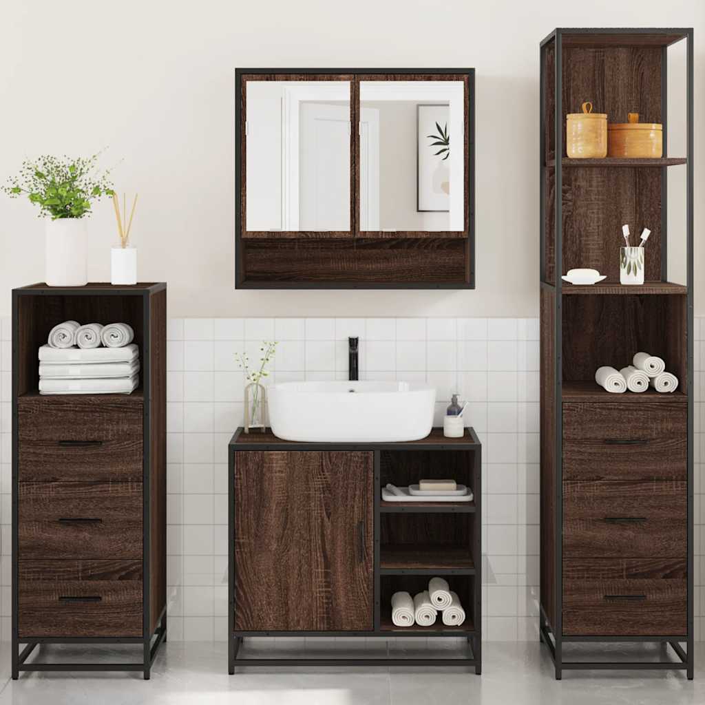 Set Mobili da Bagno 4 pz Rovere Marrone in Legno Multistrato 3301299