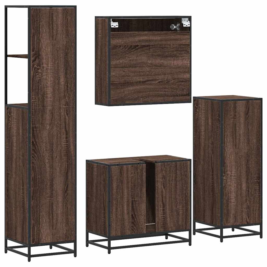 Set Mobili da Bagno 4 pz Rovere Marrone in Legno Multistrato 3301299