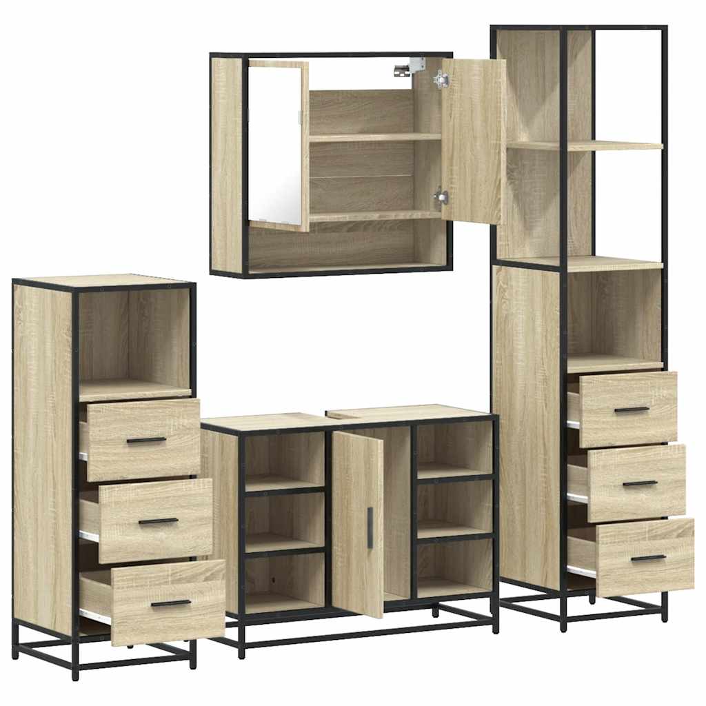 Set Mobili da Bagno 4 pz Rovere Sonoma in Legno Multistrato 3301301