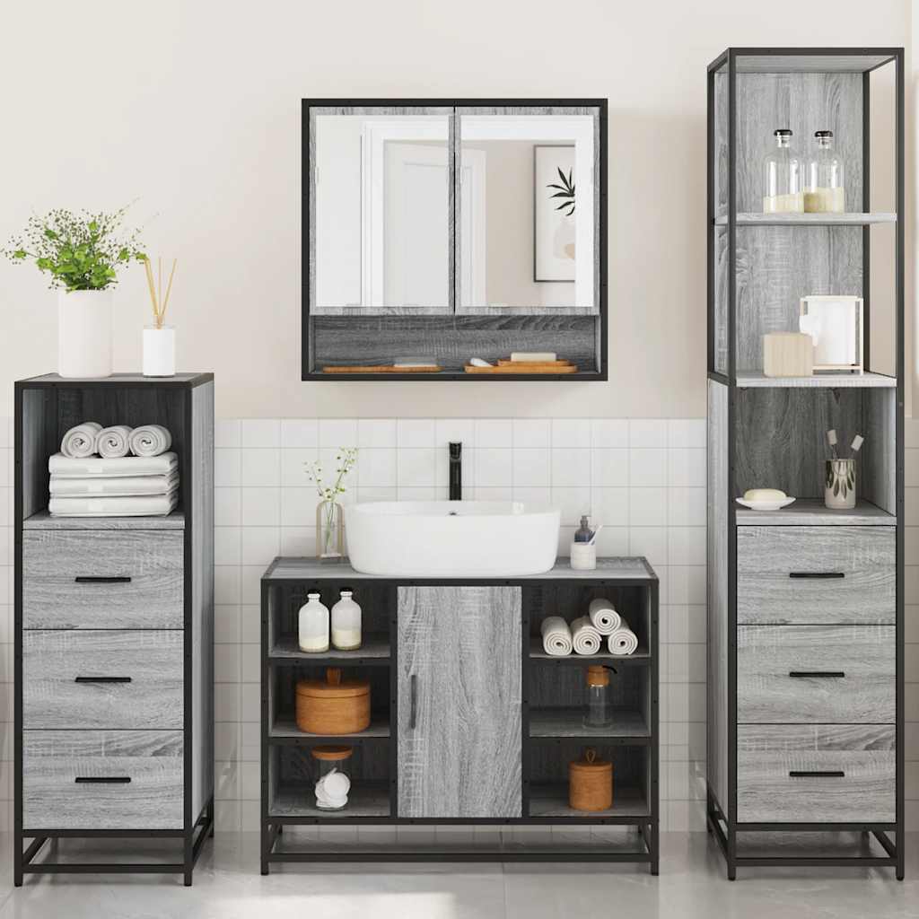 Set Mobili da Bagno 4 pz Grigio Sonoma in Legno Multistrato