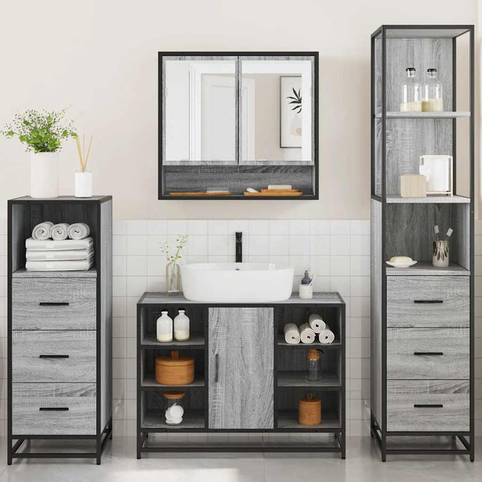 Set Mobili da Bagno 4 pz Grigio Sonoma in Legno Multistrato