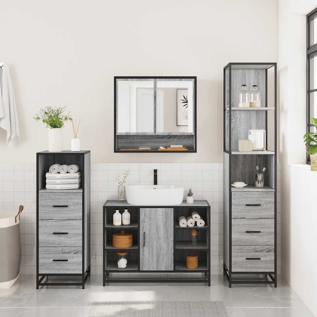 Set Mobili da Bagno 4 pz Grigio Sonoma in Legno Multistrato