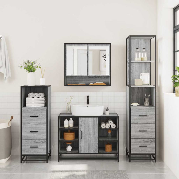 Set Mobili da Bagno 4 pz Grigio Sonoma in Legno Multistrato