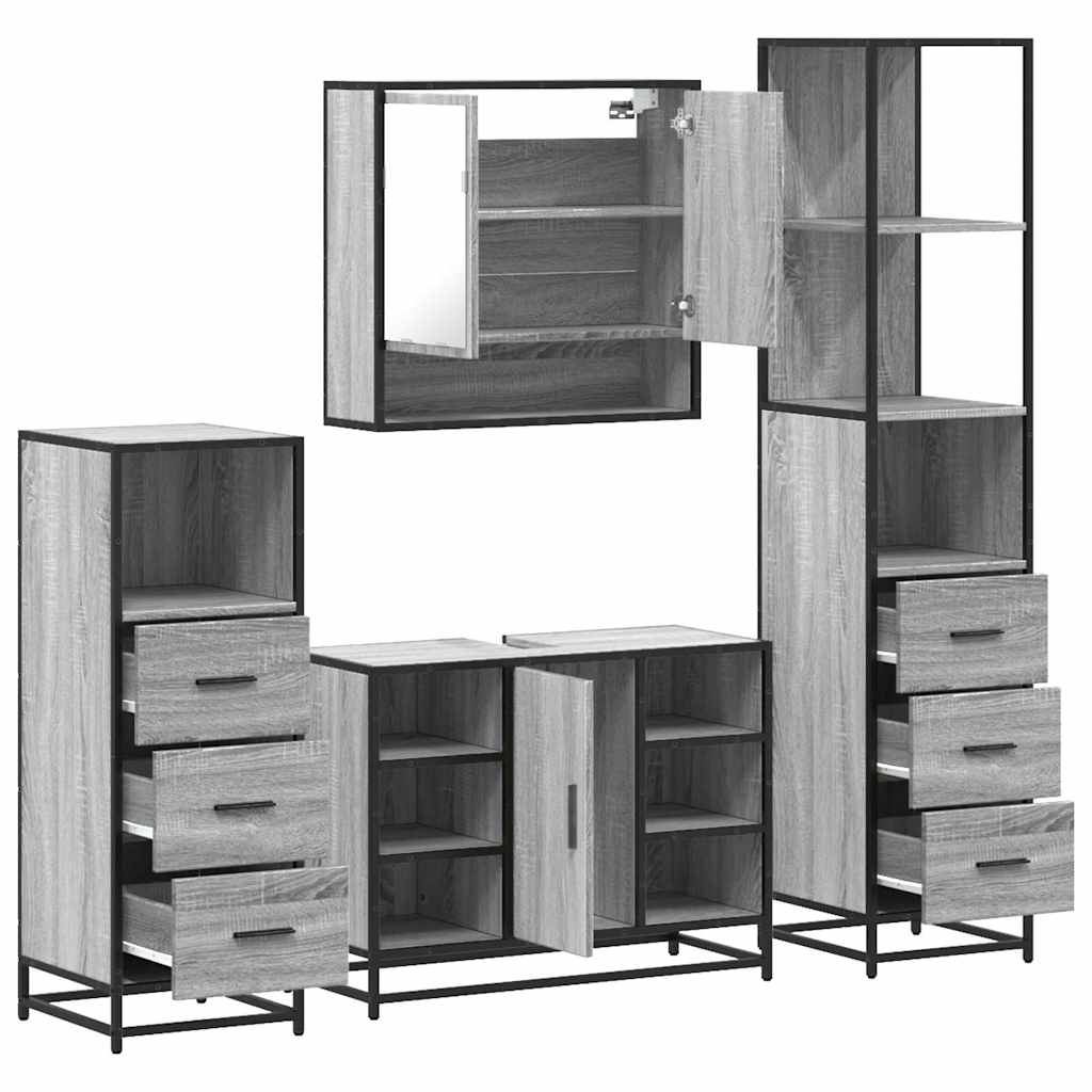 Set Mobili da Bagno 4 pz Grigio Sonoma in Legno Multistrato