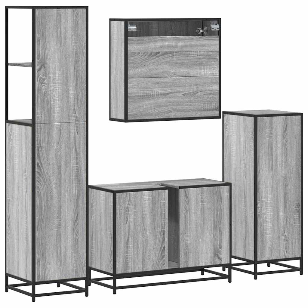 Set Mobili da Bagno 4 pz Grigio Sonoma in Legno Multistrato