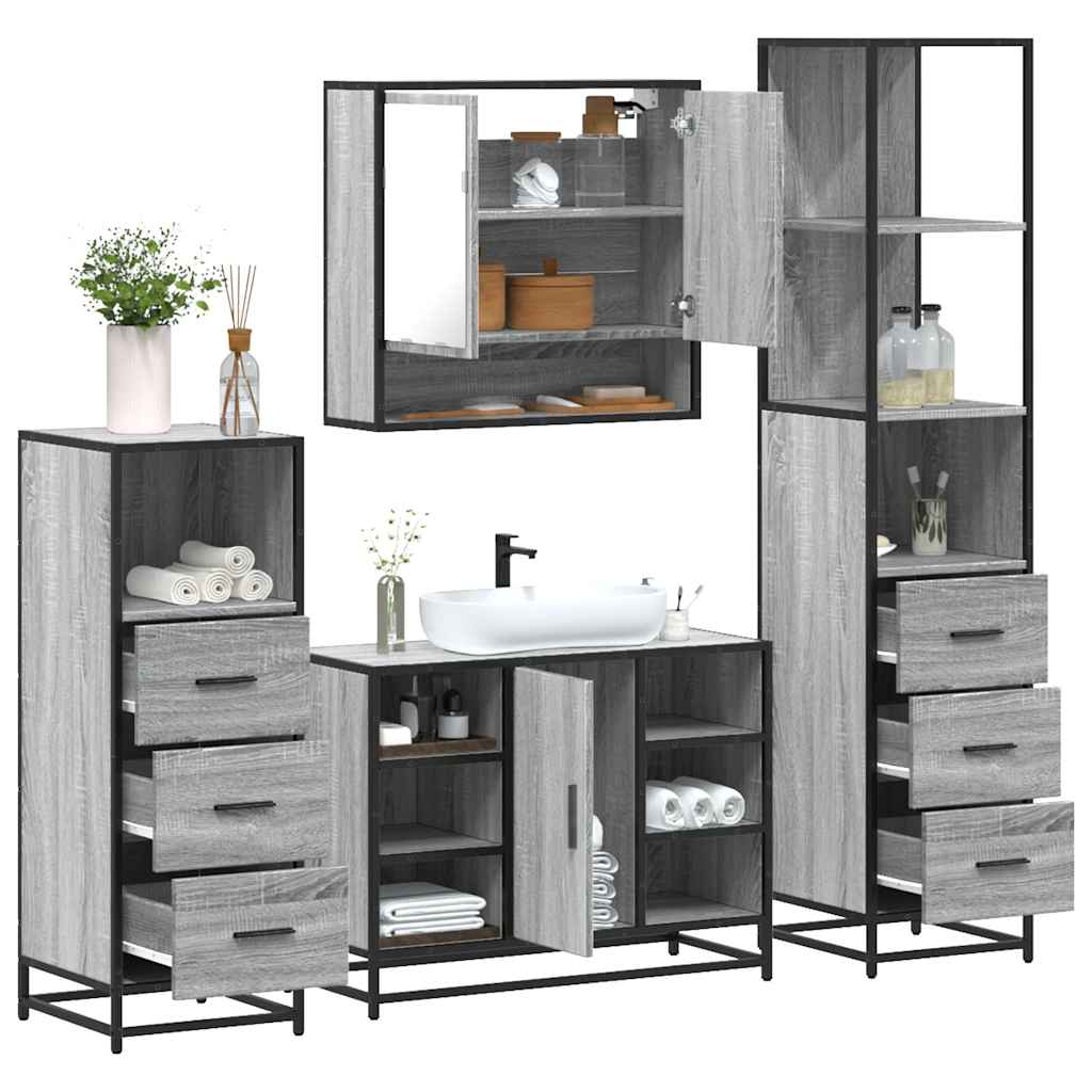 Set Mobili da Bagno 4 pz Grigio Sonoma in Legno Multistrato