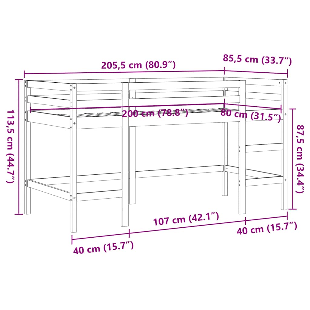 vidaXL Letto Soppalco con Scala Bambini Marrone 80x200cm Massello Pino