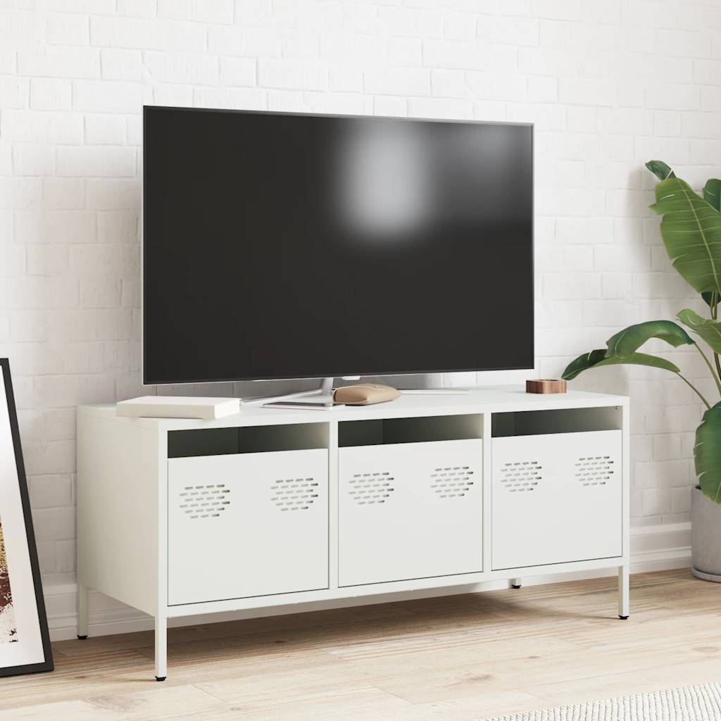 Mobile TV-Credenza TV-Console TV Bianco 101,5x39x43,5 cm in Acciaio Laminato a Freddo 475672