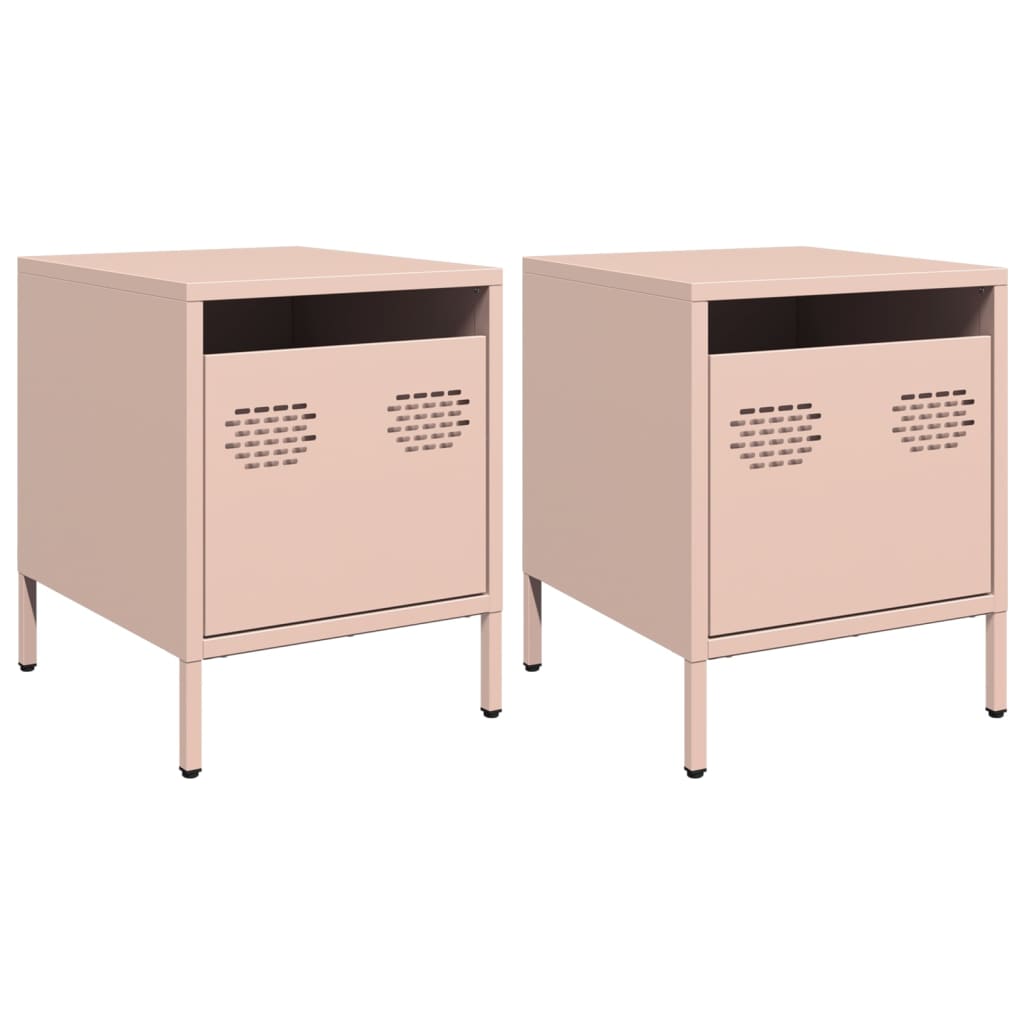 Comodini 2 pz-Set di 2 Tavolino da notte Rosa 35x39x43,5 cm in Acciaio
