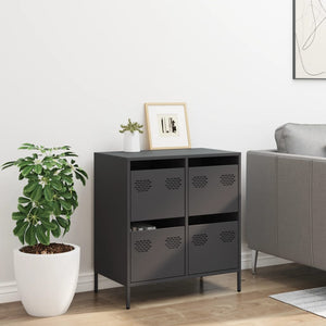 Credenza Nera 68x39x73,5 cm in Acciaio Laminato a Freddo