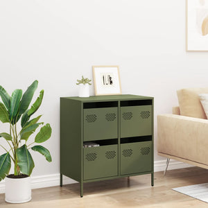 Credenza-Buffet-Armadio da cucina Verde Oliva 68x39x73,5 cm in Acciaio Laminato a Freddo 370792