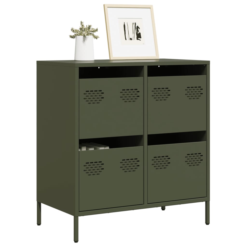 Credenza-Buffet-Armadio da cucina Verde Oliva 68x39x73,5 cm in Acciaio Laminato a Freddo 370792