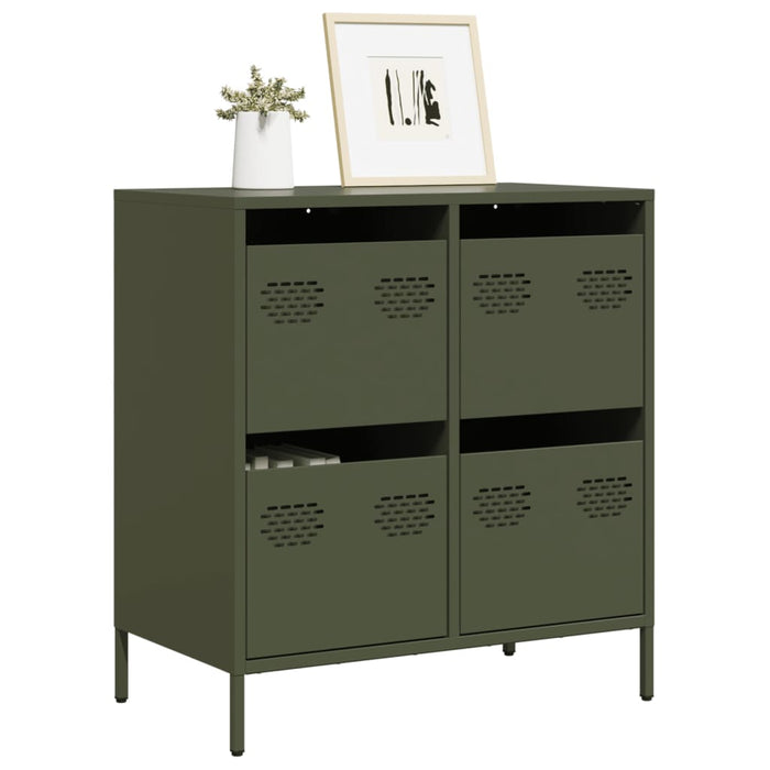 Credenza-Buffet-Armadio da cucina Verde Oliva 68x39x73,5 cm in Acciaio Laminato a Freddo 370792
