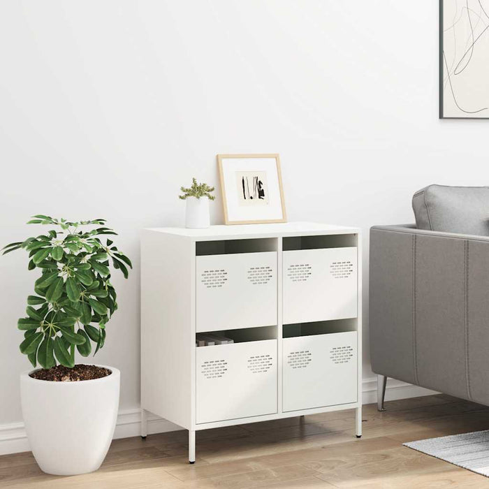 Credenza Bianca 68x39x73,5 cm in Acciaio Laminato a Freddo
