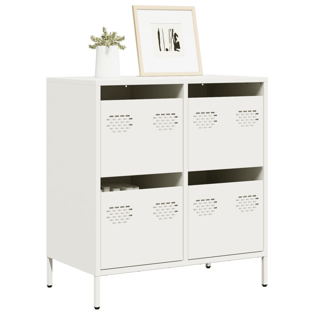 Credenza Bianca 68x39x73,5 cm in Acciaio Laminato a Freddo