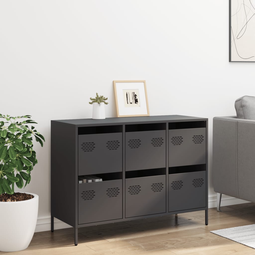 Credenza Nera 101,5x39x73,5 cm in Acciaio Laminato a Freddo 851262