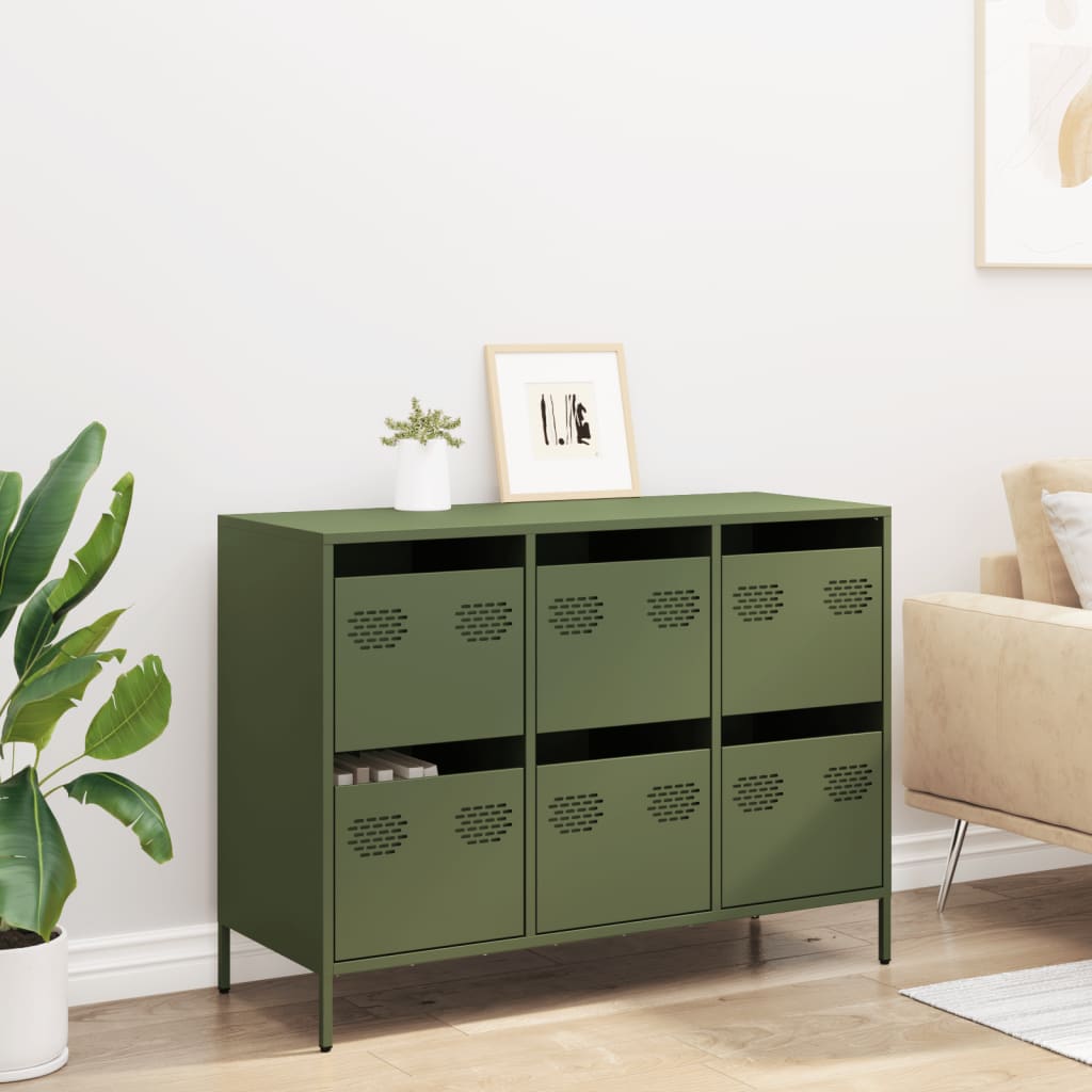 vidaXL Credenza Verde Oliva 101,5x39x73,5 cm Acciaio Laminato a Freddo